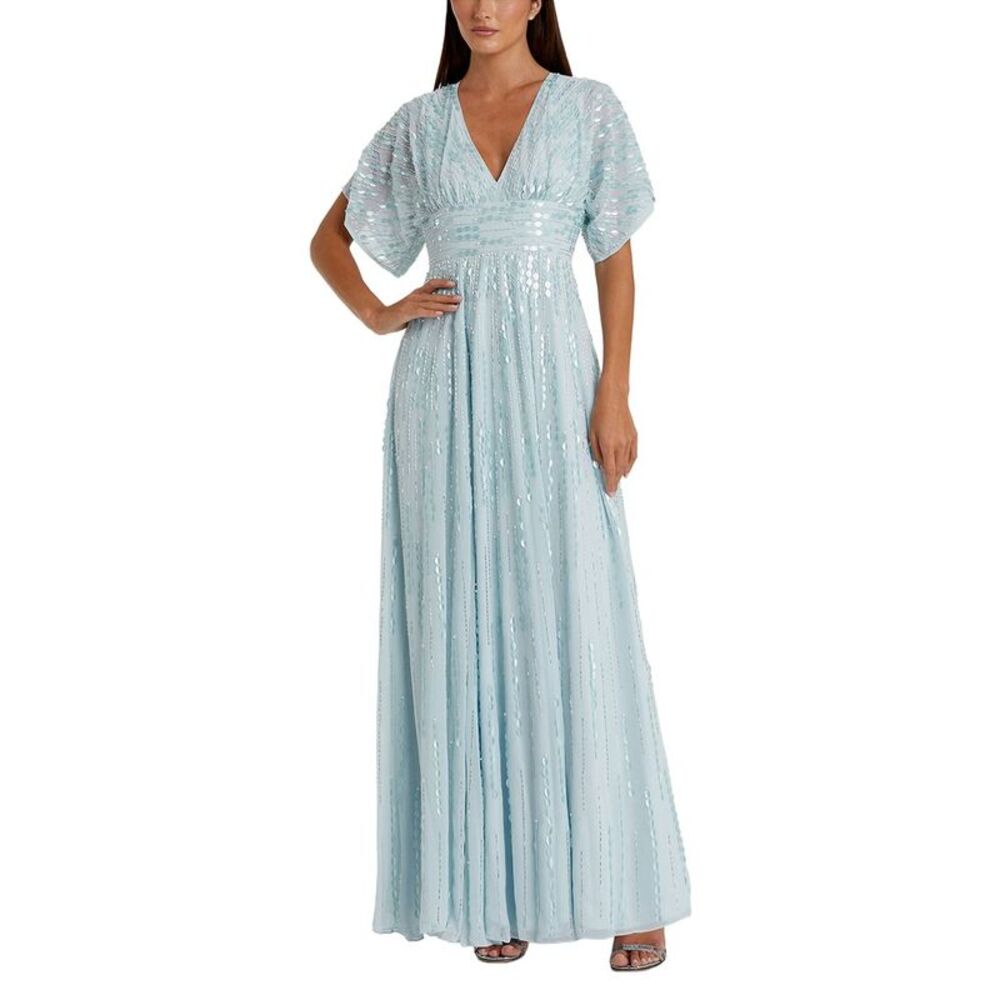 Mac Duggal Womens  V-Neck Gown, Blue